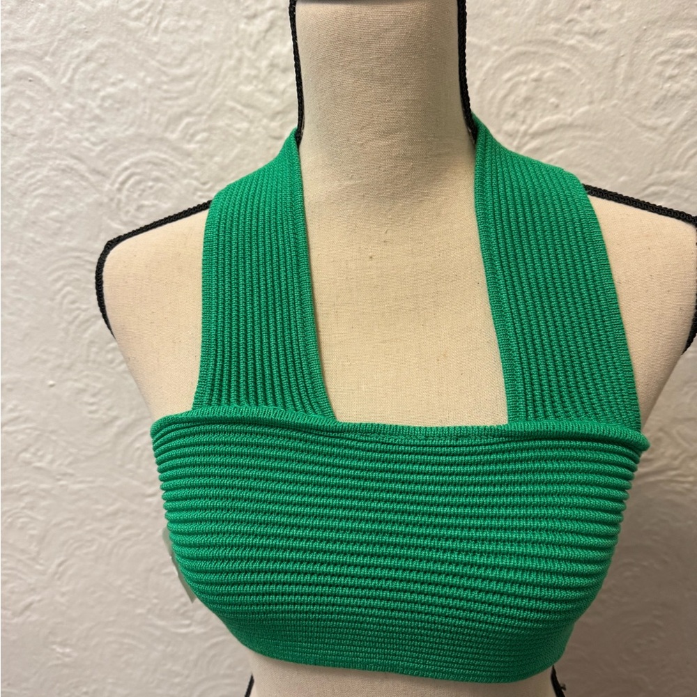 36 Point 5 Green Ribbed Crop Top